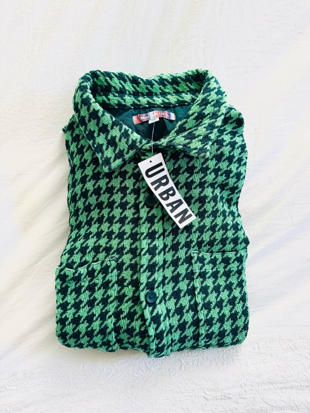 NWT Urban Outfitters Green and Black Houndstooth Shirt Jacket